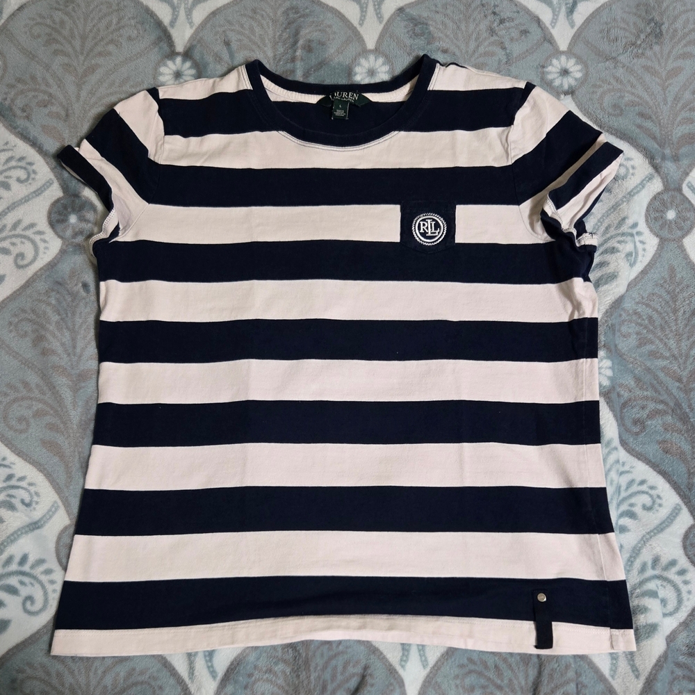 Ralph Lauren Blue and White Striped Short Sleeve Tee